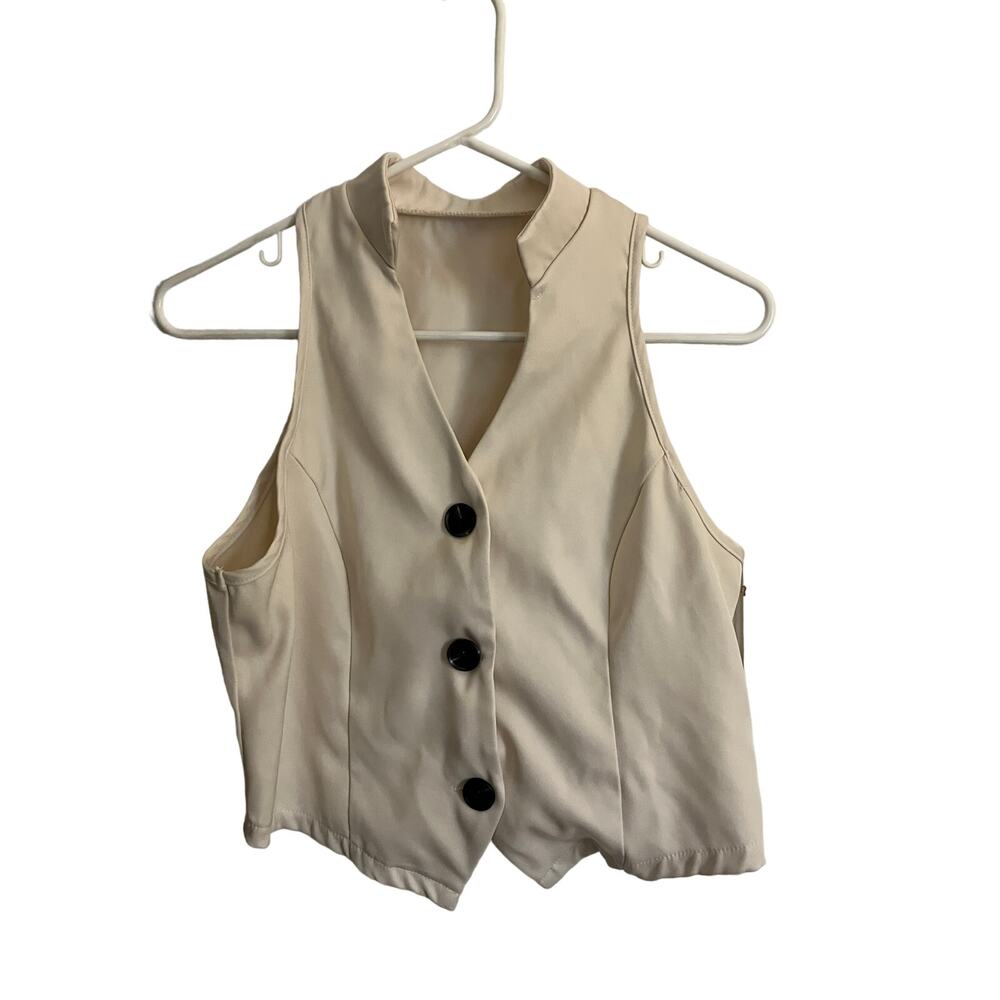 Women's Beige Button-Up Vest, Size M